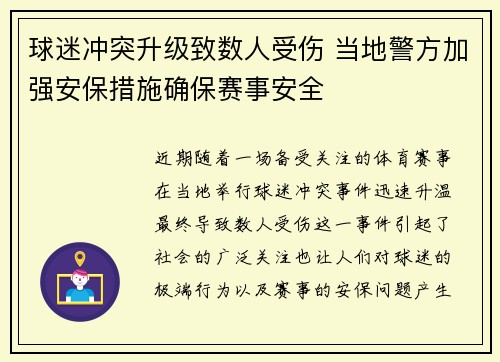 球迷冲突升级致数人受伤 当地警方加强安保措施确保赛事安全